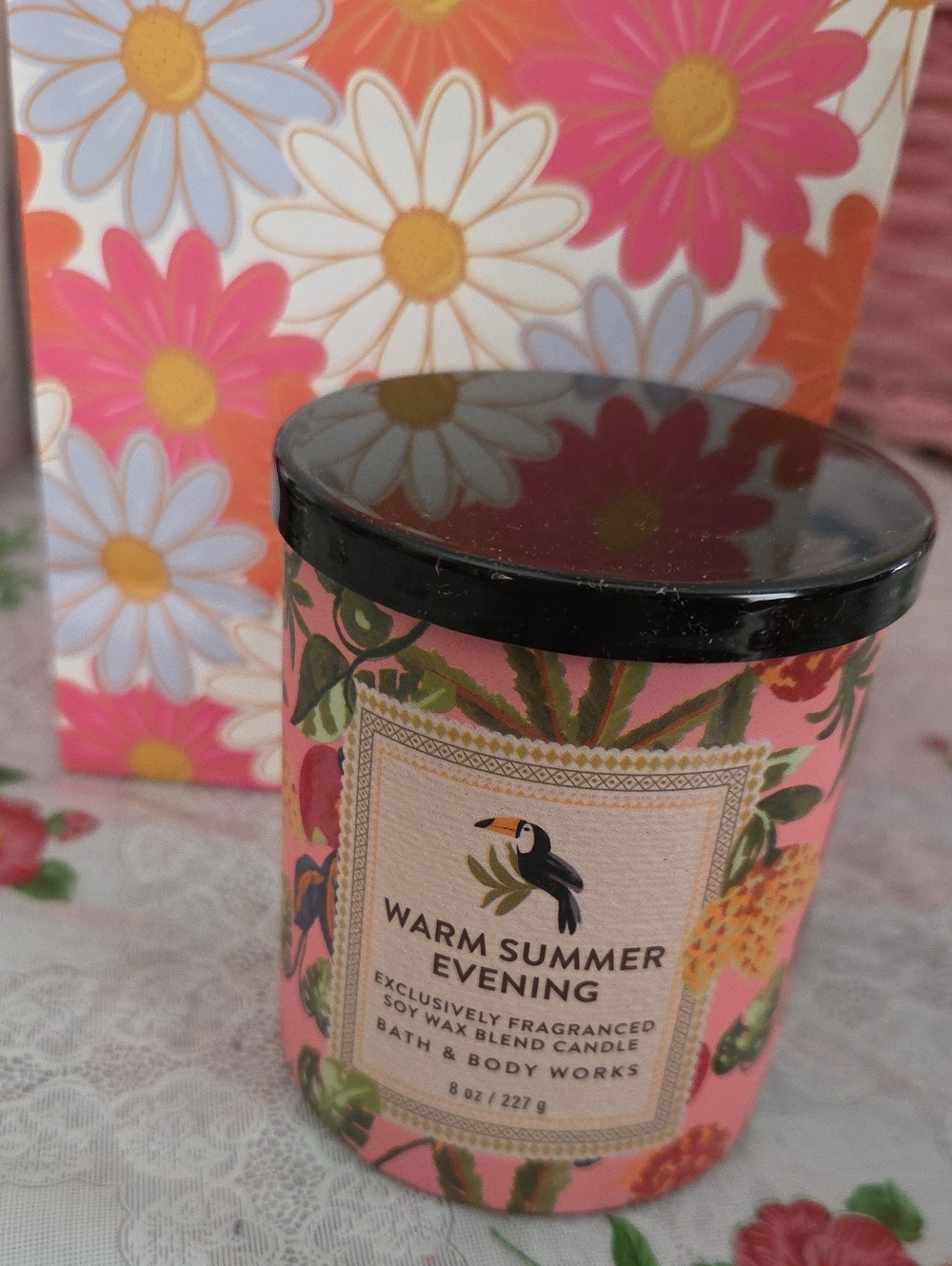 Nwt Bath & Body Works Warm Summer Evening Candle in Pink Floral Design